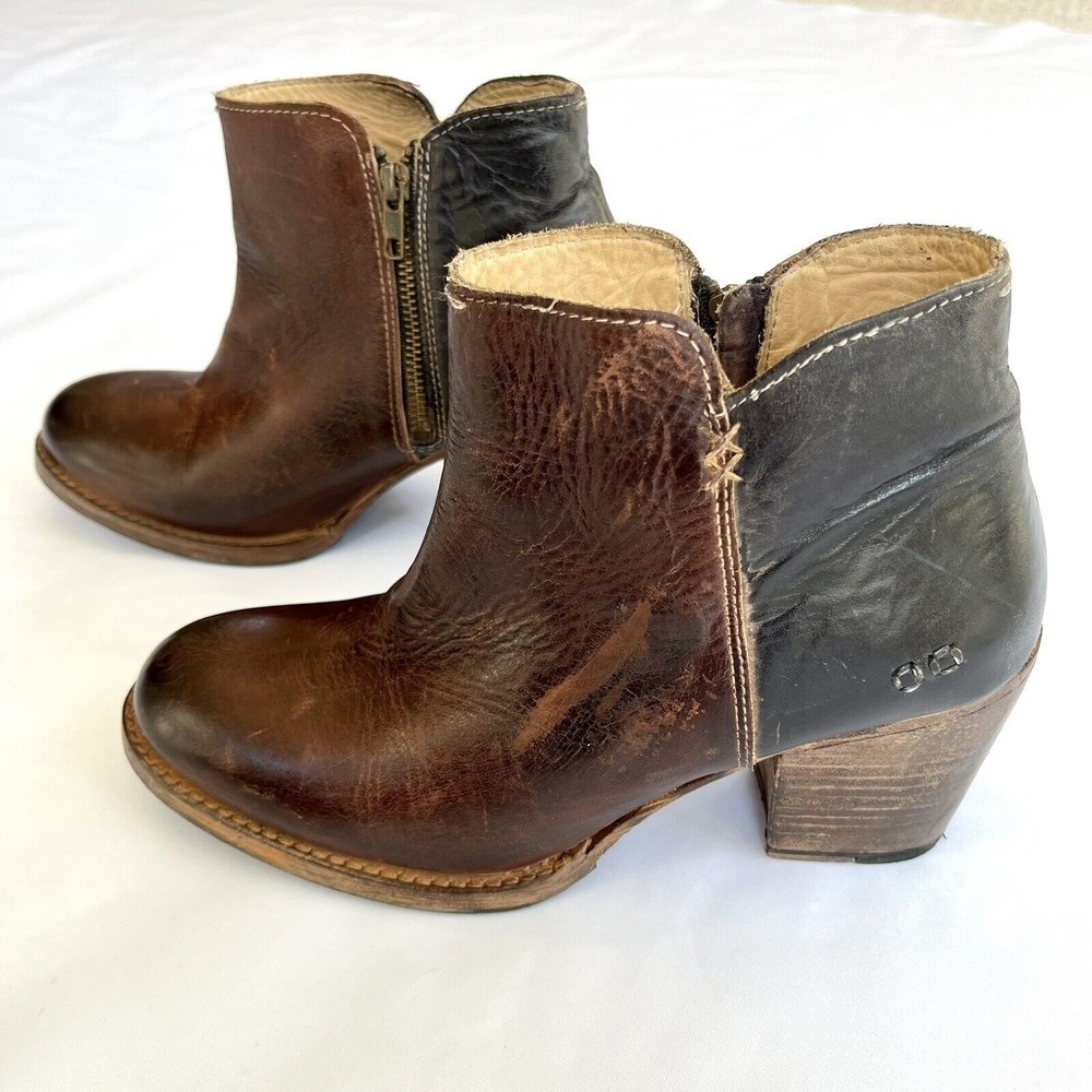 Bed Stu Yell Bootie Women Size 10 Leather Ankle Boot Brown Two Toned Side Zip - Picture 6 of 8